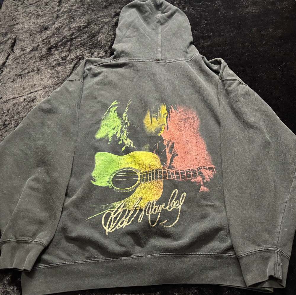 Men XL Vintage Zion Rootswear Bob Marley Rasta Graphic Zip-Up Hoodie